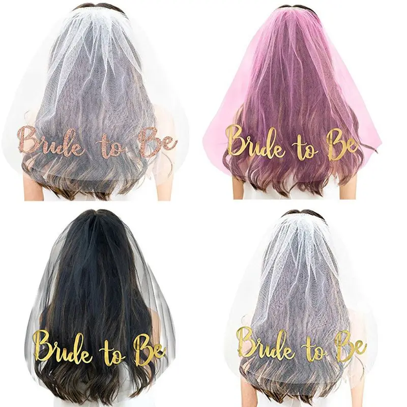 

Bachelorette Party Gold Bride To Be Veil Bridal Shower Supplies Engagement Decor 875B
