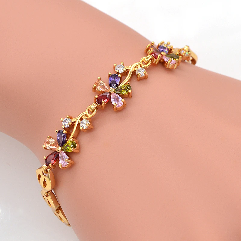 Модные ювелирные изделия золотой цвет разноцветный кубический цирконий милый