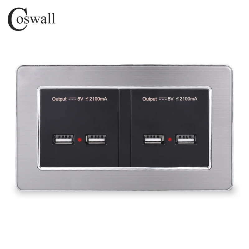 COSWALL настенная розетка 4 USB умный индукционный порт быстрой зарядки для мобильного светодиодный индикатор панель из нержавеющей стали
