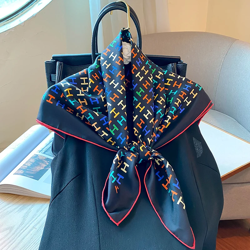 

letter H print Silk Scarf 90*90cm Designer 100 % Natural Silk Mulberry* Scarf Square Silk Twill Scarf Hand Rolled bandana