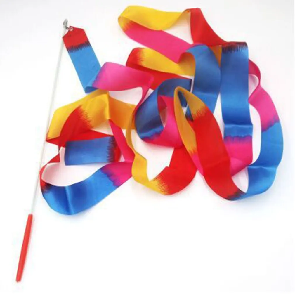 

4M Colorful Gym Ribbons Dance Ribbon Rhythmic Art Gymnastics Ballet Streamer Twirling Rod Rainbow Stick Training