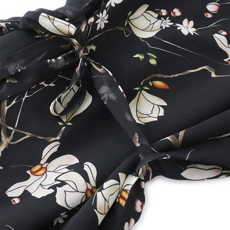 Черное шелковое платье из магнолии с рукавом средней длины большое Двухслойное