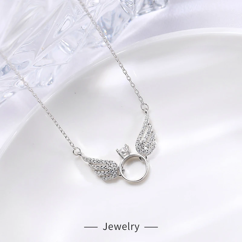 

Angel Wings Diamond Ring Necklace for Women S925 Sterling Silver Chain on The Neck Jewelry 2020 Gifts for The New Year