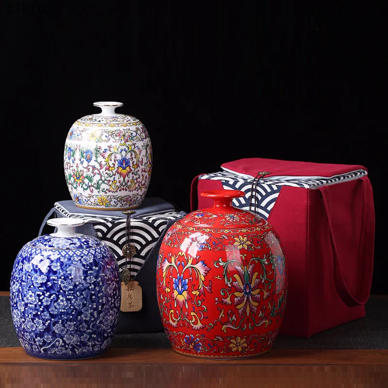 

Red Flower Ceramic Sealed Storage Jar Household Large Capacity Coffee Tea Caddy Painted Storage Jar Container Home Decoration