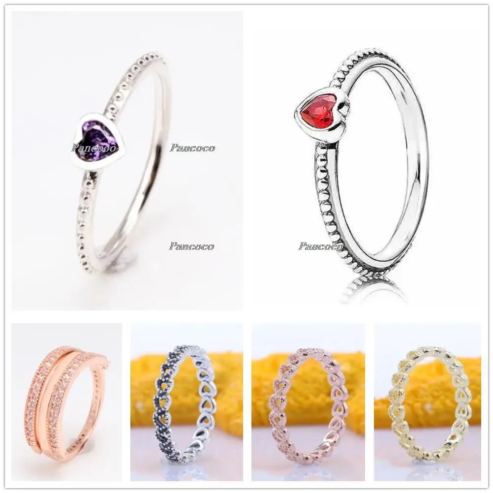 

Authentic 925 Sterling Silver Ring Openwork Vintage Linked Love Heart Rings For Women Wedding Party Gift Fashion Jewelry
