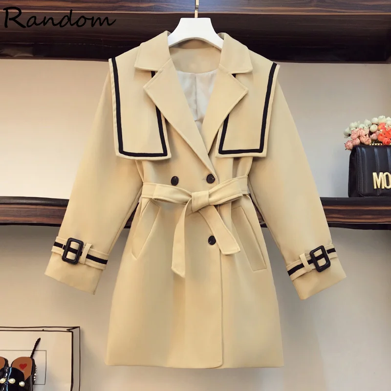 Женский плащ-Тренч размера плюс блейзер с отворотом длинный рукав свободная