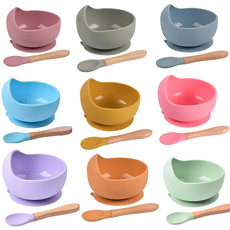 

350ml Silicone Baby Feeding Bowl Spoon Set Anti-Spill Strong Suction Cup Toddler Self Eating Dishes Kids Feeding Plate Tableware
