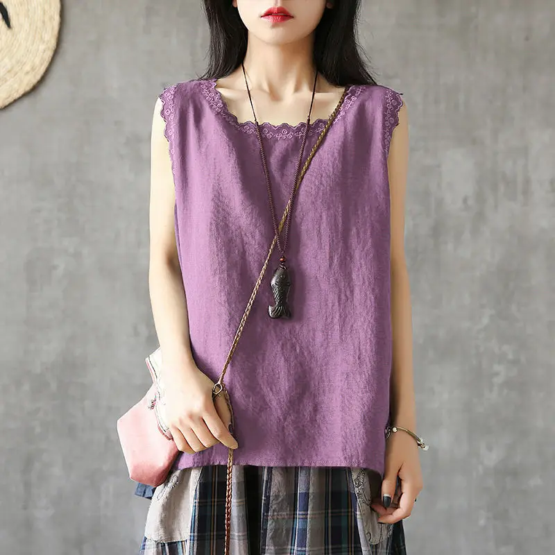 

100% cotton halter vest women's 2020 new summer dress sleeveless embroidered undershirt with loose base blouse