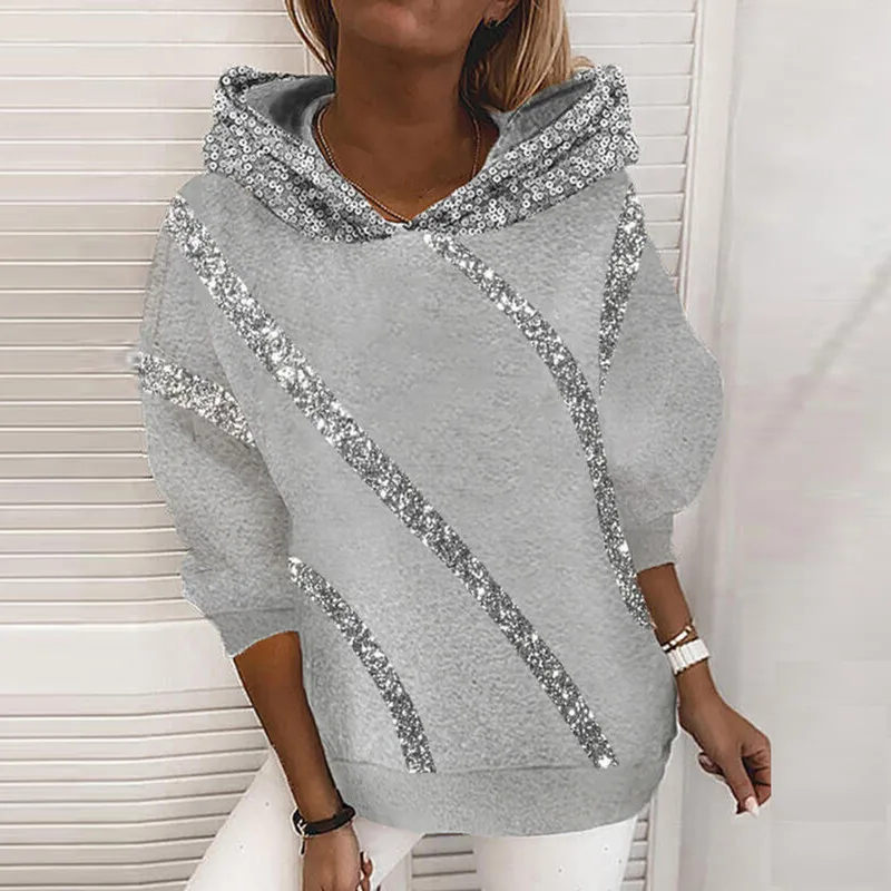 

2021 Autumn And Winter Hot Sale Sequins Printed Loose Hoodies Women Fashion Casual Tops Oversized S-3XL
