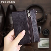 small mens card wallet genuine leather credit card slot zipper bag smart key holder keychain key ring coin purse organizer