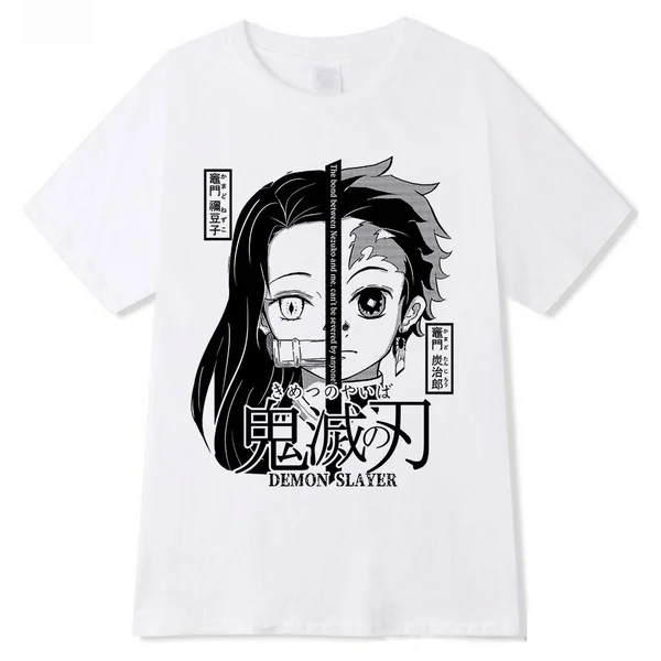 

Demon Slayer Tanjiro Nezuko Printed Round Neck Cotton T-Shirts Cozy Tops