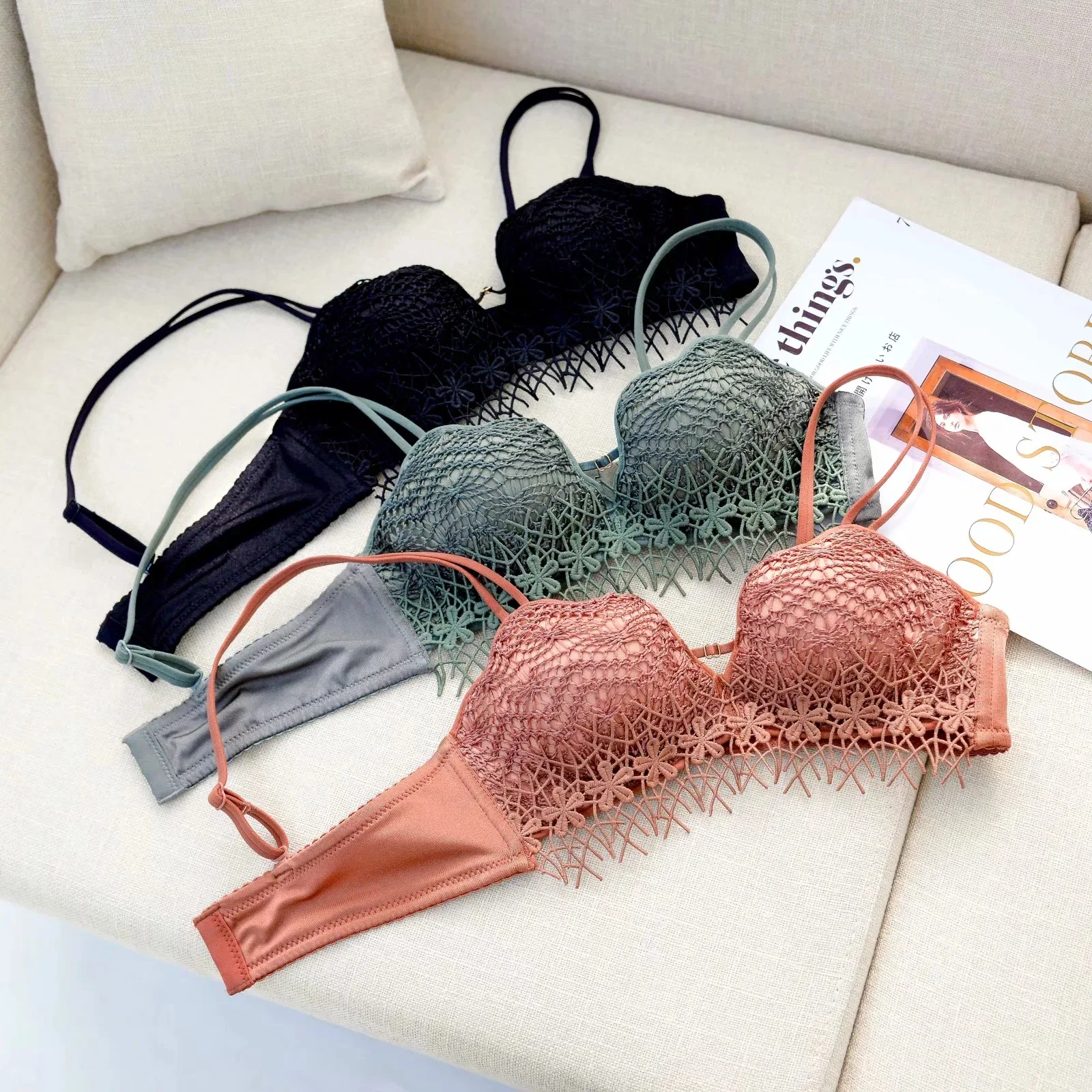 Новый Модный комплект с бюстгальтером вышивкой для девочек удобный мягкий и