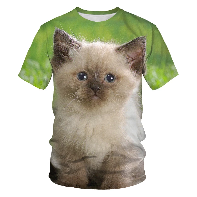 

Women's T-shirt 2021 summer new 3D printing cute cat with glasses short sleeve O-neck men's T-shirt outdoor oversized T-shirt