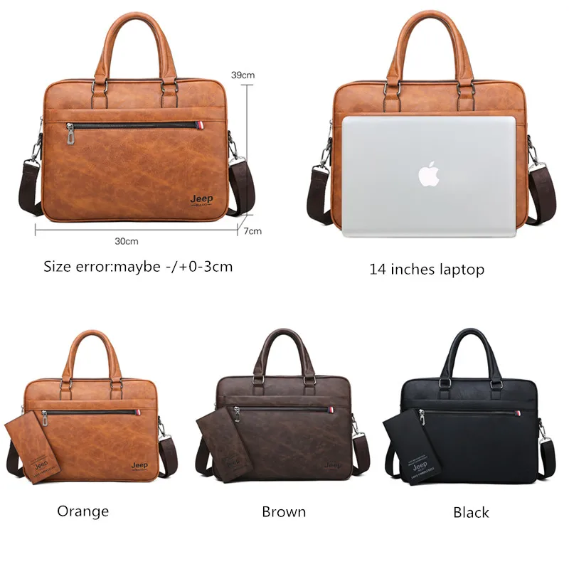 JEEP BULUO High Quality office Business Leather Shoulder Messenger Bags Famous Brand Men's Briefcase Bag  Travel 14'Laptop Tote