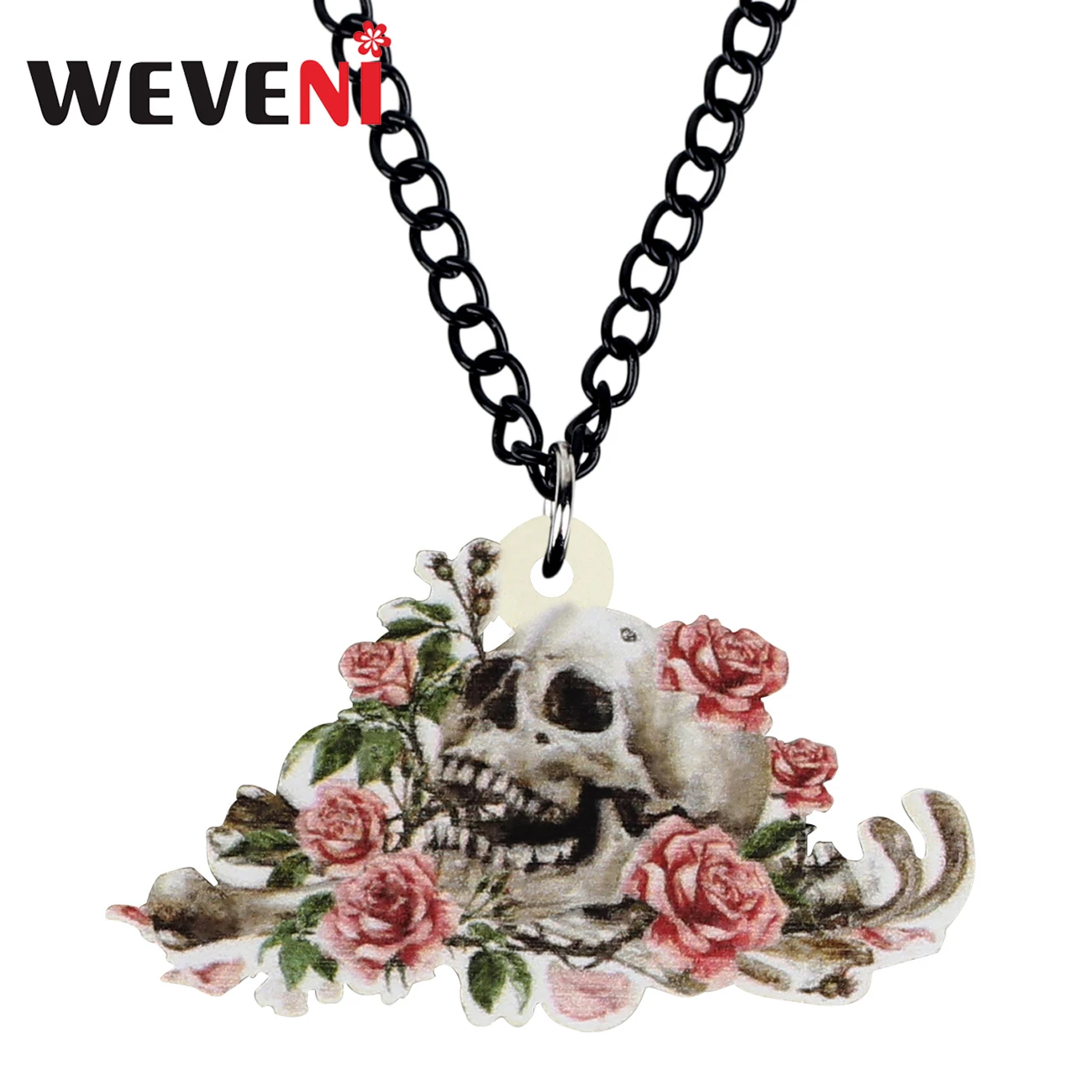 

Акриловое ожерелье WEVENI в виде цветка, черепа на Хэллоуин, чокер, скелет, подвеска, цепочка, ювелирные изделия для женщин, девочек, детские под...