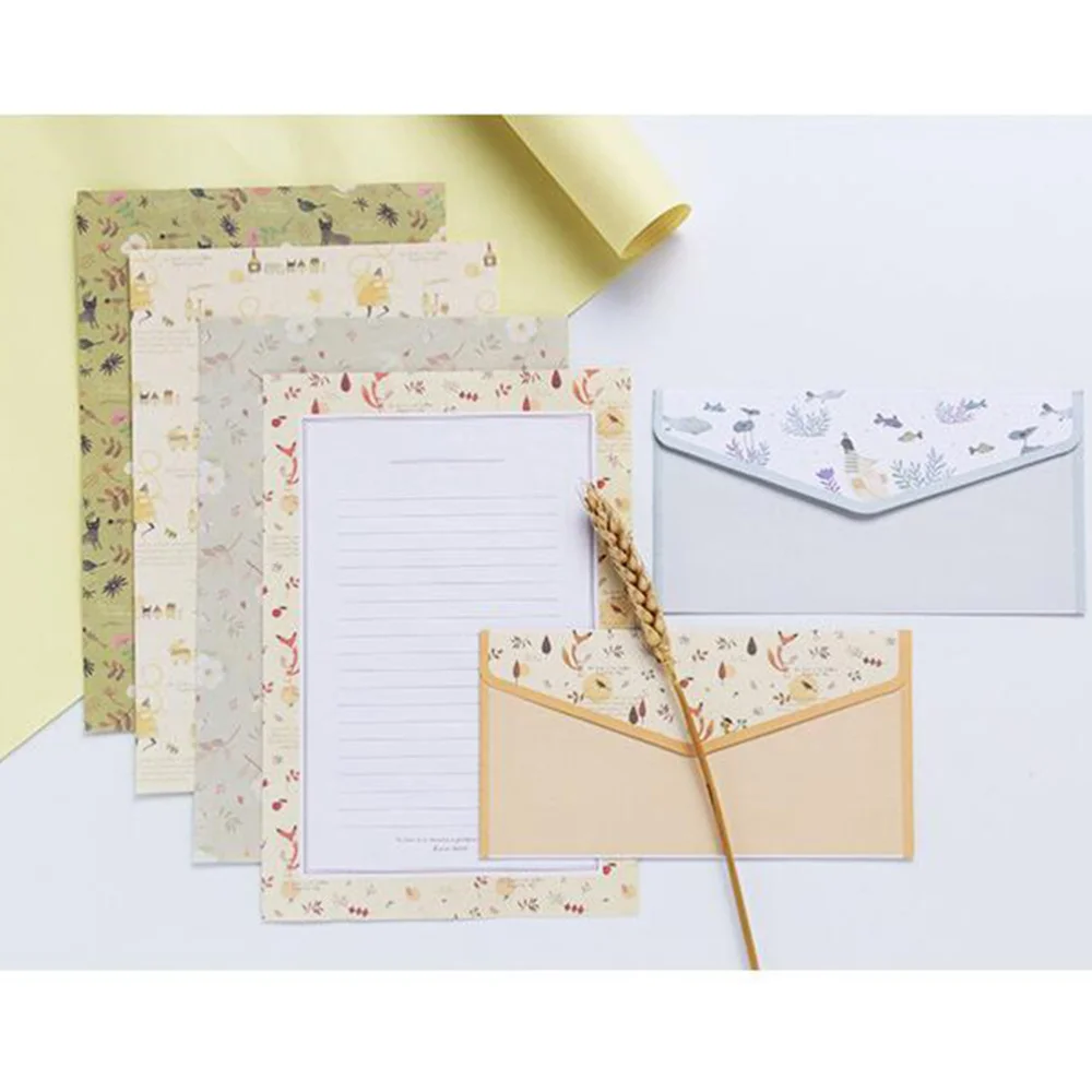 

5 Sets/45pcs Flower Printing Envelope and Letter Paper Lovely Writing Stationery Envelopes Kit School Stationery (Mixed Color)