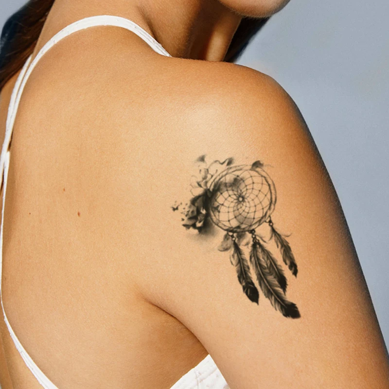 

Temporary Tattoo Stickers Black Dreamcatcher Swallow Bird Fake Tattoos Waterproof Tatoos Arm Chest Small Size for Women Girl