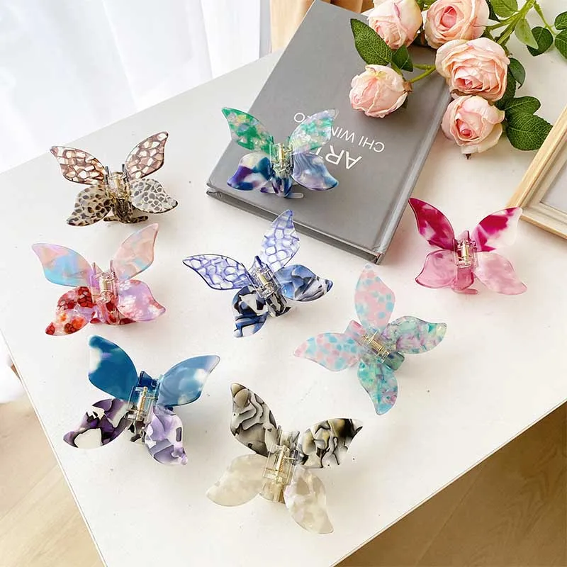 

New Women Girls Cute Colorful Butterfly Acetate Hair Claws Sweet Hair Ornament Clip Hairpins Headband Fashion Hair Accessories