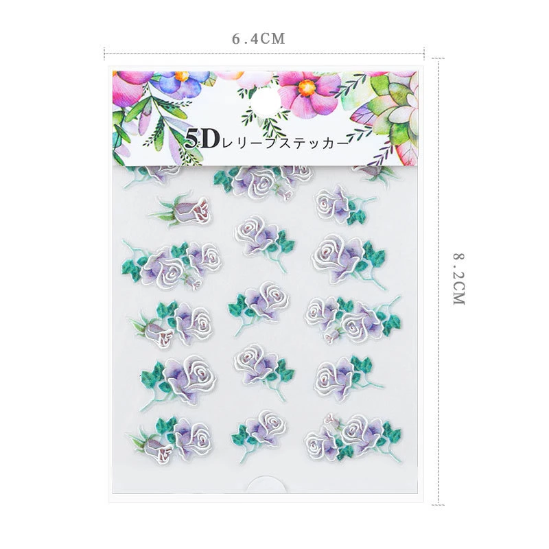 

1Pcs 3D Acrylic Engraved flower Nail Sticker Embossed lace Flower cute cat Water Decals Nail Water Slide Decals DIY