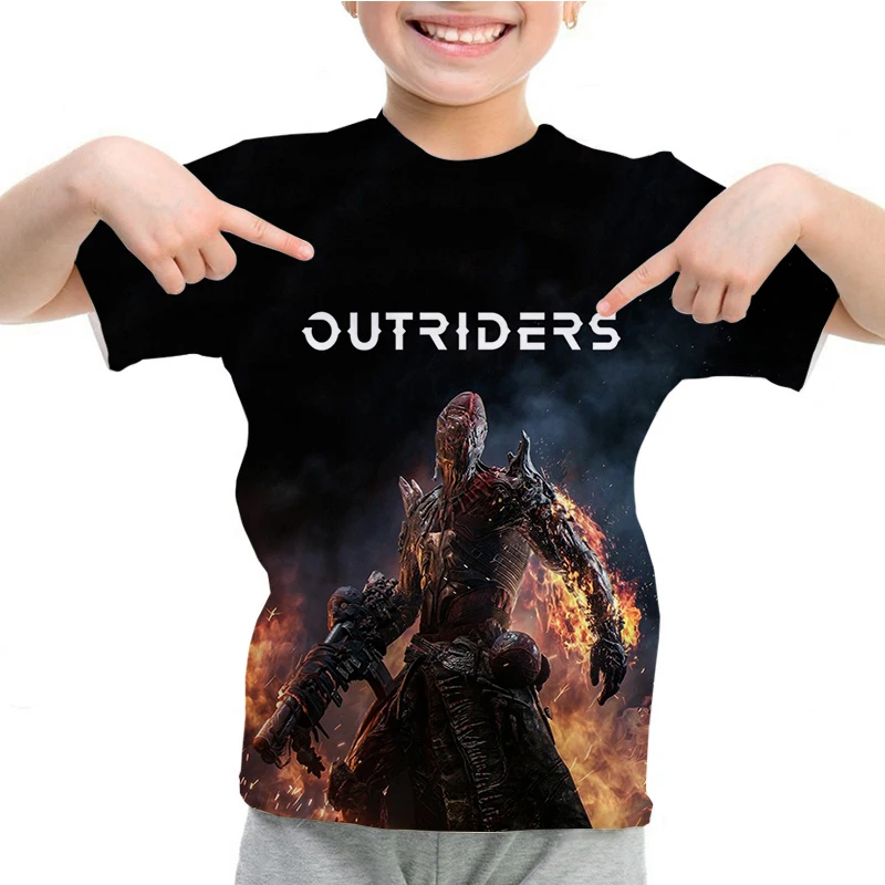 Детская футболка с 3D принтом игры Outriders, летняя футболка для мальчиков и девочек, крутые топы для подростков, детская мультяшная футболка с аниме, детские футболки, одежда