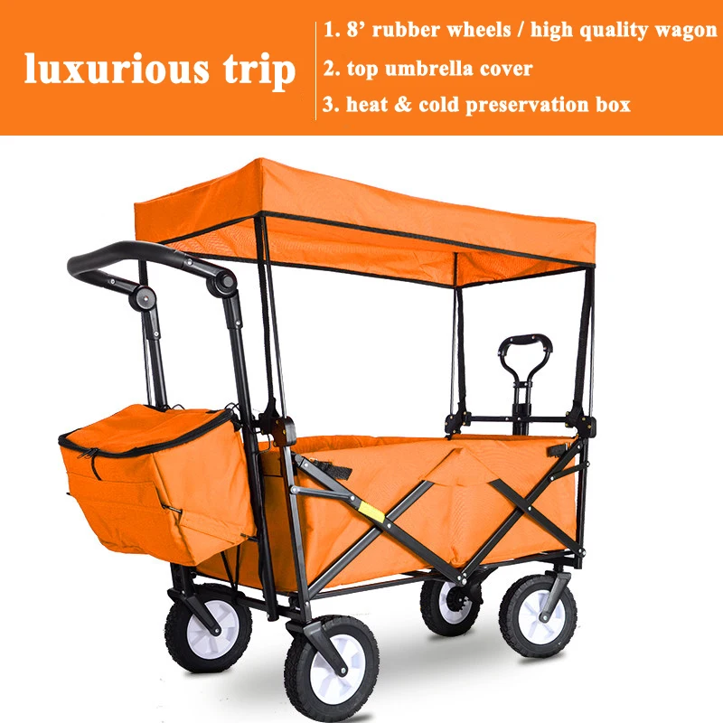 

Folding Wagon Portable Heavy-Duty Utility Canvas Foldable Table Top for Outdoor Pinic Camping Groceries Garden