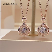 ainuoshi 18k gold round cut 0 065ct real diamond drop shape dancing pendant necklace trendy women valentines jewelry gift 18