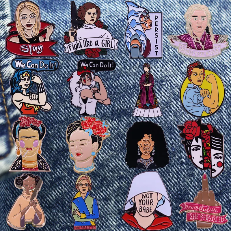 

Feminism Female Head Portrait Cartoon Brooch Originality Lapel Enamel Badge Collect Denim Jacket Backpack Pin Women Fashio Gift