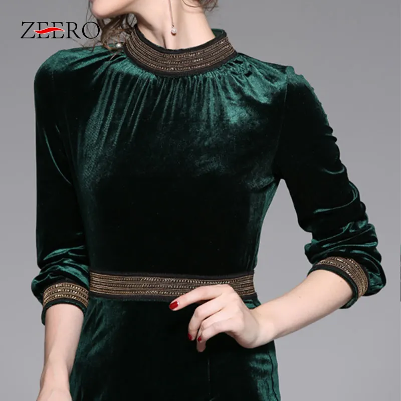 Женское бархатное платье Русалка ZEERO зимнее средней длины с длинным рукавом и