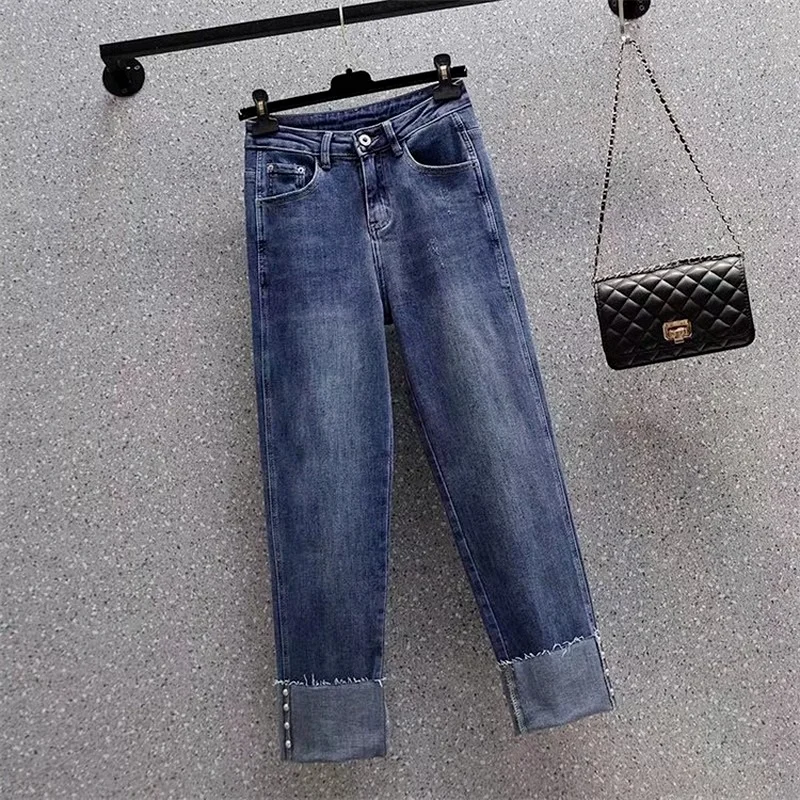 

Plus Size XL-5XL Women's High Waist Stretchable Blue Jeans Oversized Straight Slim Ankle Denim Pants