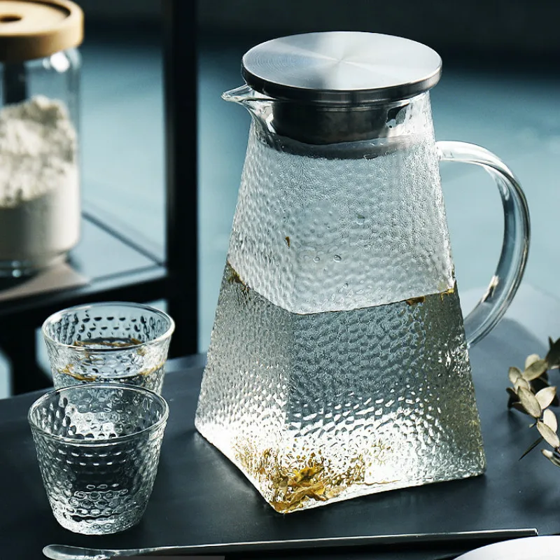 

Hammer Glass Water Pitcher Large Capacity Heat-Resistant Teapot Set Cold Drink Juice Handle Pot