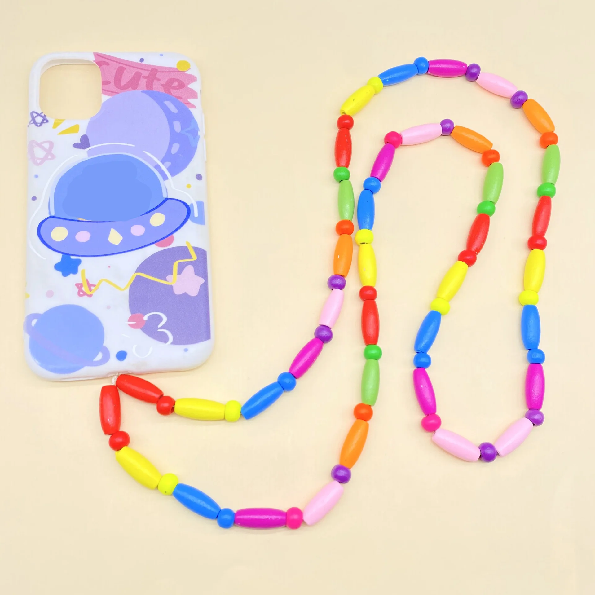 

2021 Handmade Wood Beads Necklace Strap Lanyard Card Mobile Cell Phone Chain Straps Keychain phone Hang Rope Jewelry