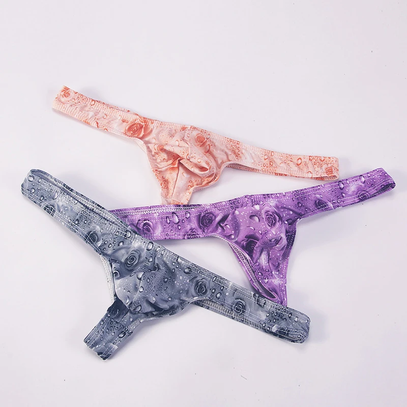 Мужские трусы стринги и AIIOU черные джоки с принтом в виде роз Тонги для мужчин гей