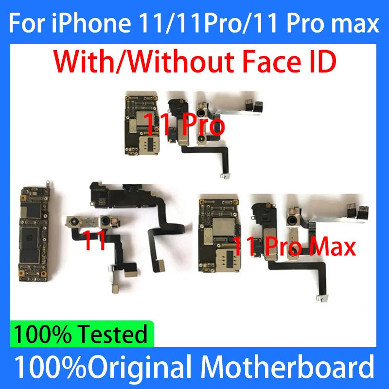 Placa base desbloqueada 100% original para iPhone 11 Pro Max, IOS, Chips completos, placa l&oacute;gica iCloud limpia, identificaci&oacute;n facial probada, IPHONE11-0
