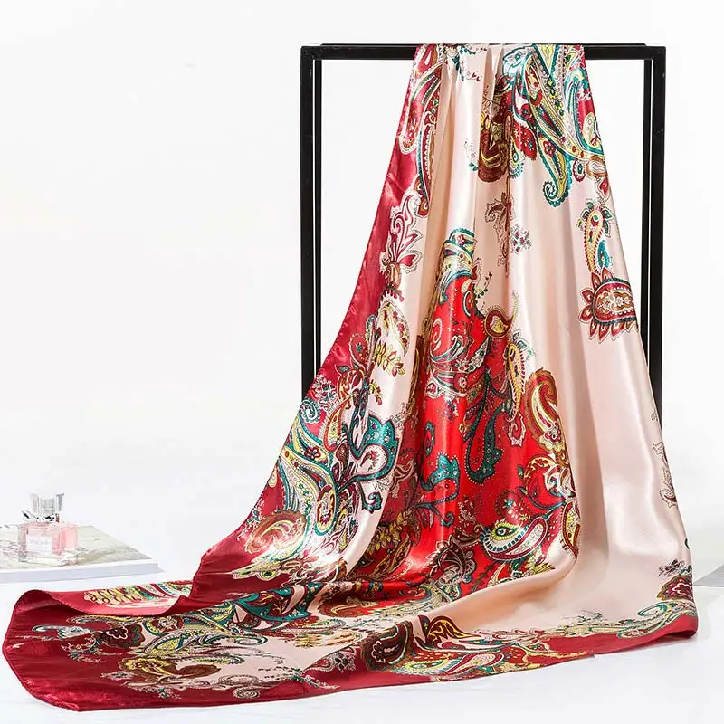 Jujube red A Большой размер 90*90 см, мягкий 1 шт., удобный 12 цветов, цветочный модный платок, атласные шарфы-шали, имитированный шелковый шарф - Цвет: Jujube red A