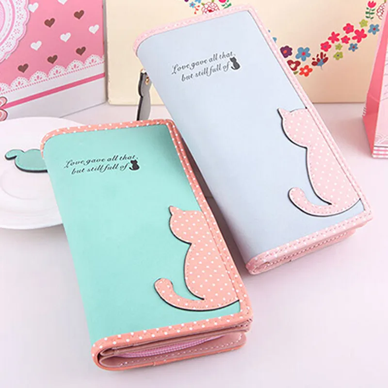 Женский короткий длинный кошелек с милым рисунком кота Pandent держатель для карт на