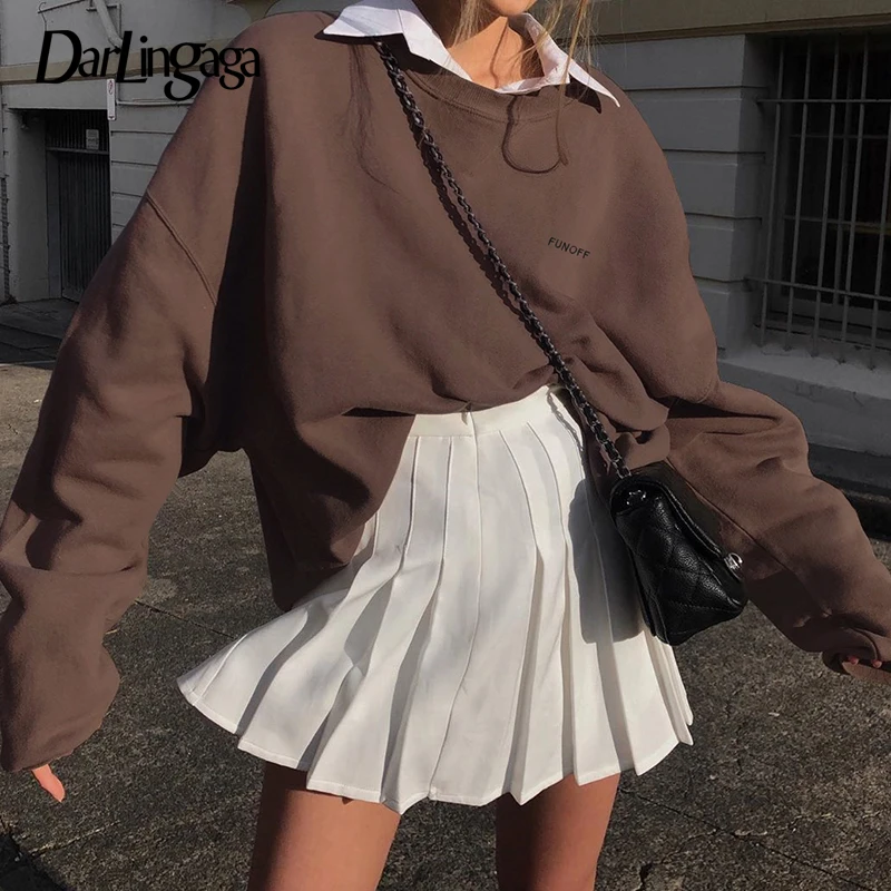 

Darlingaga Casual Loose Brown Autumn Sweatshirt Long Letter Print Harajuku Pullover Streetwear Oversized Sweatshirts Female New