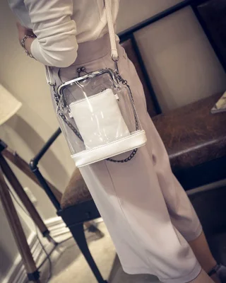 Женская сумка модная прозрачная на цепочке одно плечо маленькая пляжная с