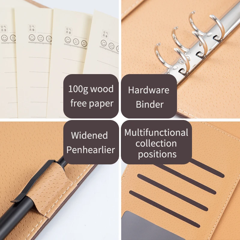 A5 6 кольцах коричневый кожаный Плановик Организатор журналов Дневники держатель