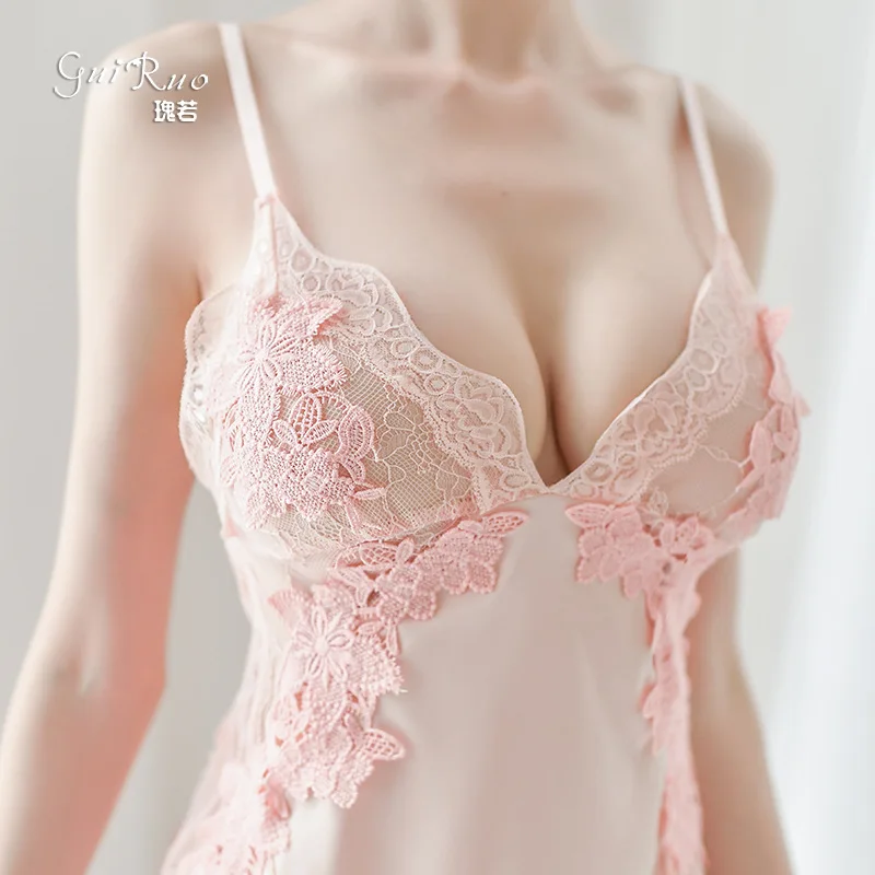 Ночная сорочка женская кружевная с глубоким V образным вырезом S/M/L/XL|Ночные