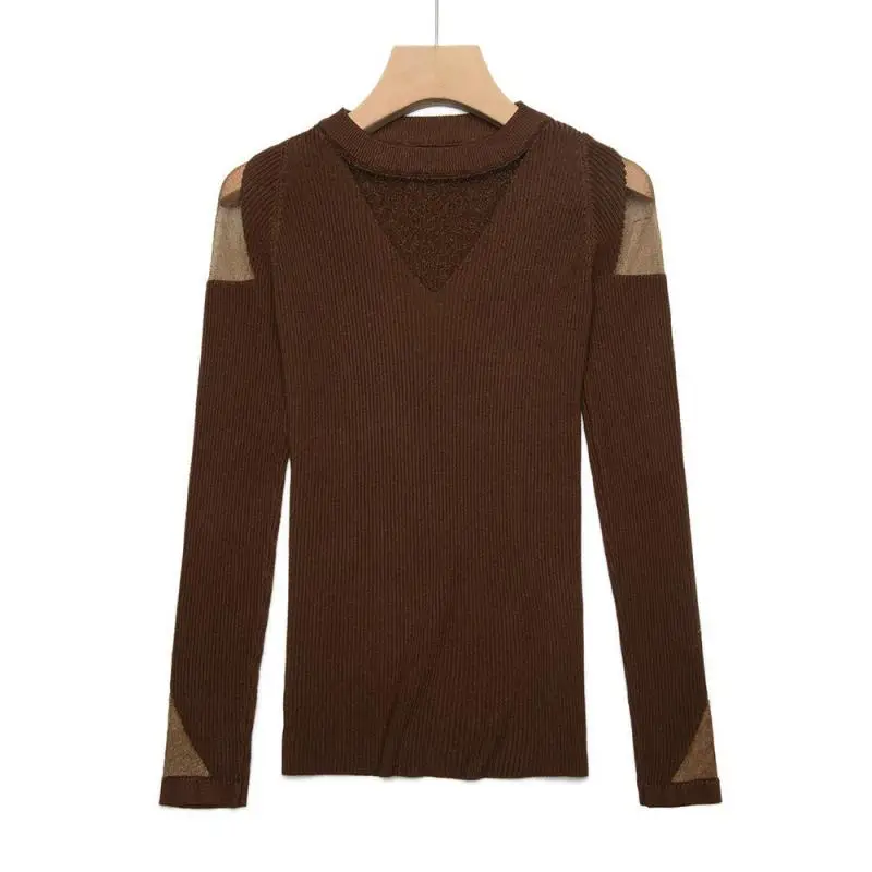 Off Shoulder Women Sweaters Mesh Patchwork Female Pullovers All Match Ladies Knitting Tops Slim Stretch Sweater Mujers 2019 New | Женская