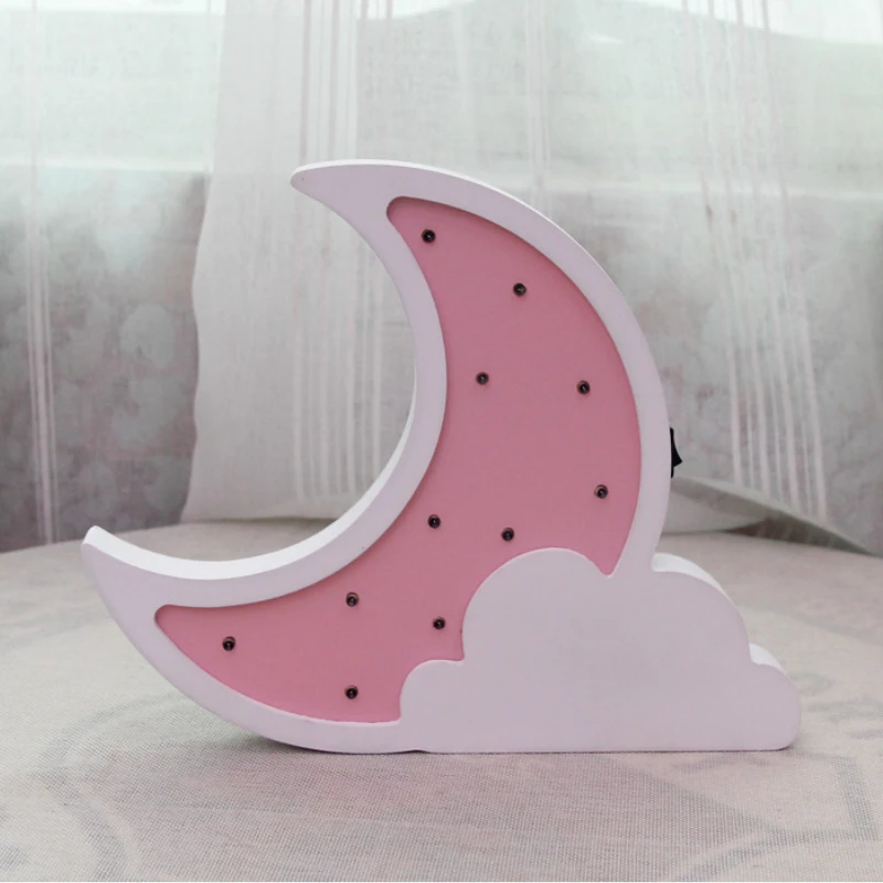 Moon Pink Lanpulux 3D деревянная звезда луна лампа милый мультфильм светильники дети ребенок украшение для детской спальни ночные светильники настенные настольные изделия - Испускаемый цвет: Moon Pink