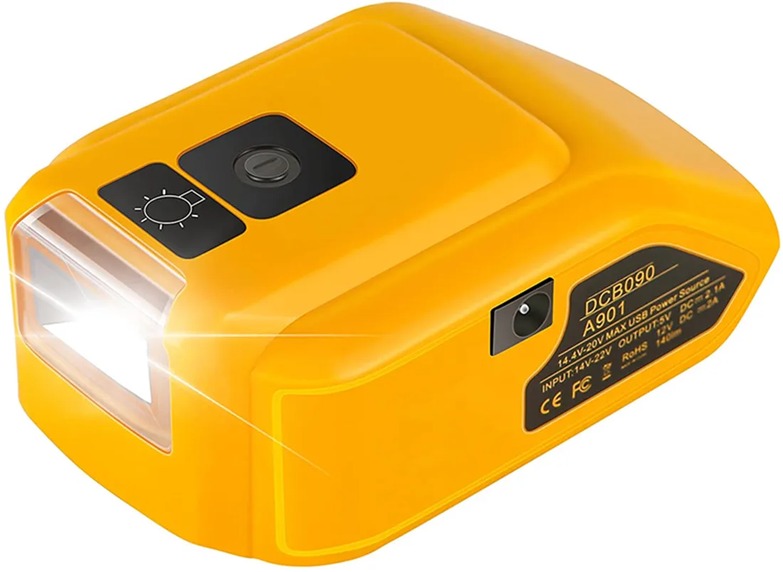 

Upgrade Replacement DCB090 Power Source For Dewalt 20v Max 18V Battery Adapter with USB and Type C DC 12V LED Work Light