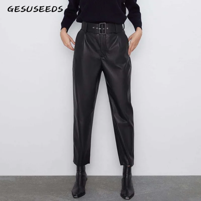 Деловые офисные брюки для женщин элегантные в Корейском стиле женские кожаные