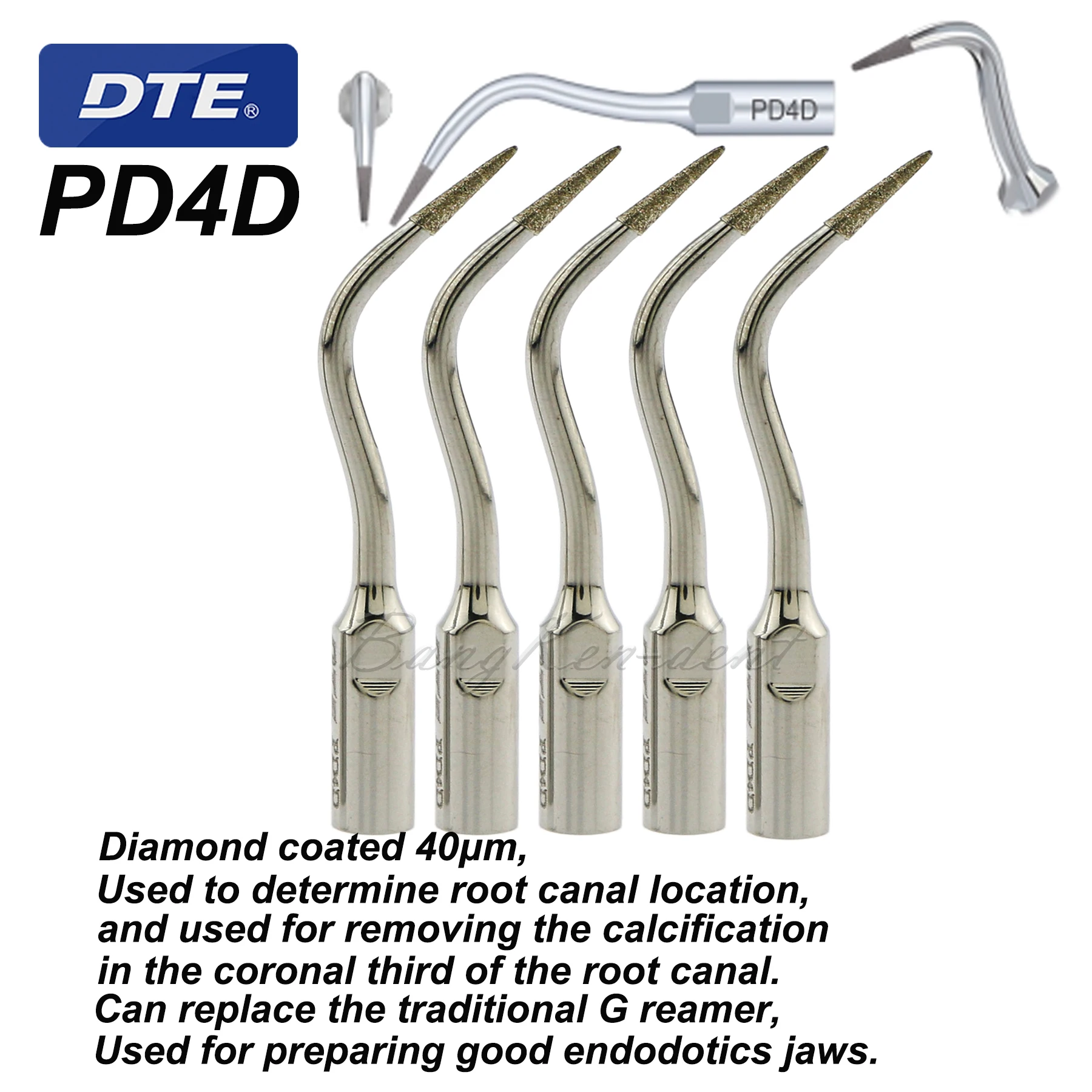 Woodpecker DTE Dental Ultrasonic Scaler Diamond Tips Compatible NSK SATELEC Remove Calcifiy Preparing Endodontics Jaw PD4D-5pcs