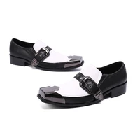 spring autumn british style suit dress mens leather shoes black white buckle square toe shoes