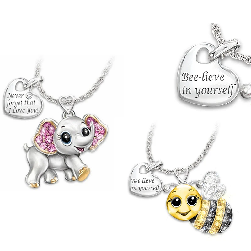 Креативные женские ожерелья слон пчела сердце вырезание букв кристальная