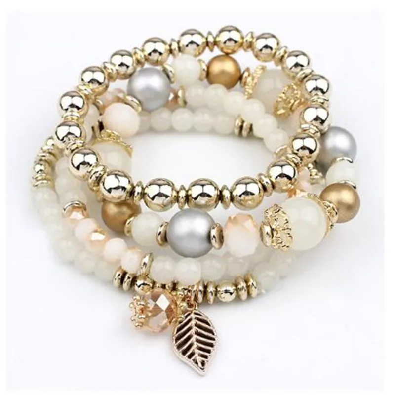 Boho Vintage Multilayer Crystal Bracelet Handmade Beaded Leaf Women's Bracelets Fashion Lady Party Jewelry Gifts For Friends | Украшения