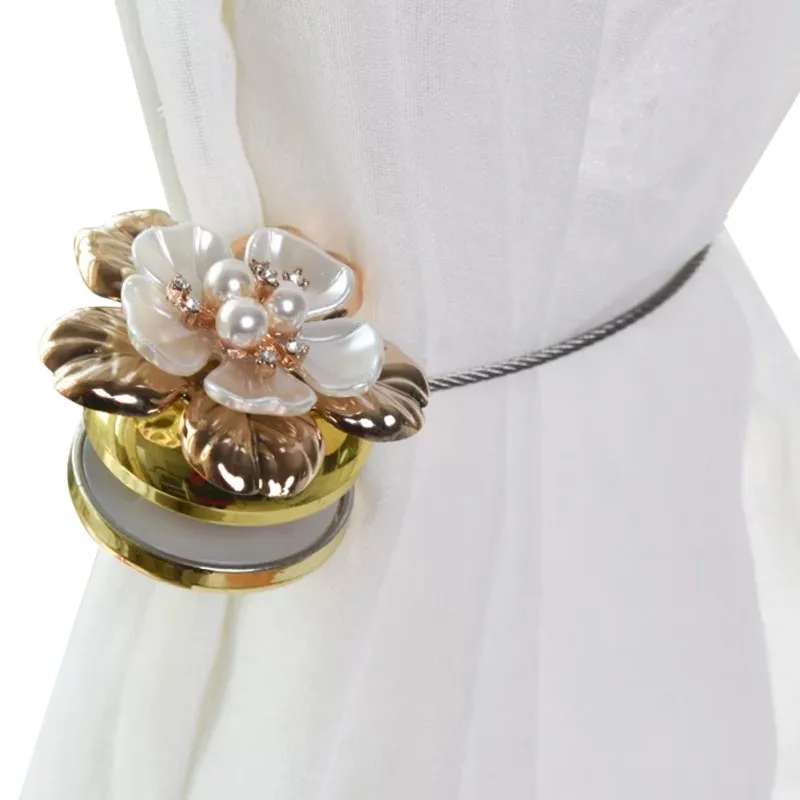 Занавески с магнитной пряжкой золотые серебряные цветочные стальные