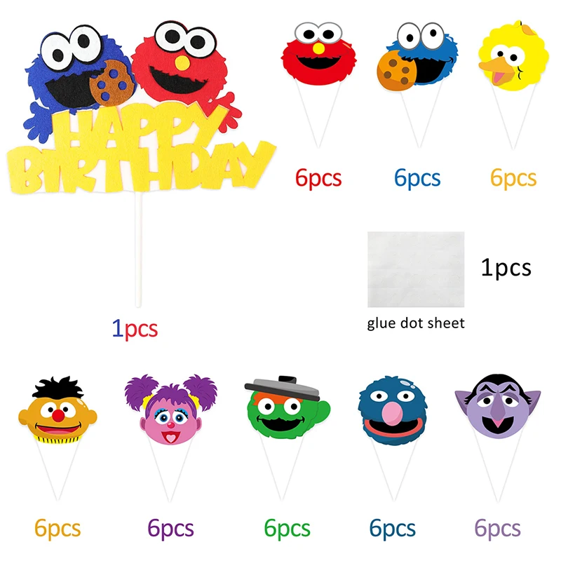 

49Pcs Sesame Inspired Cake & Cupcake Toppers Kits Happy Birthday Sesame Cakes Toppers Theme Party Supplies Cake Decor for Kids