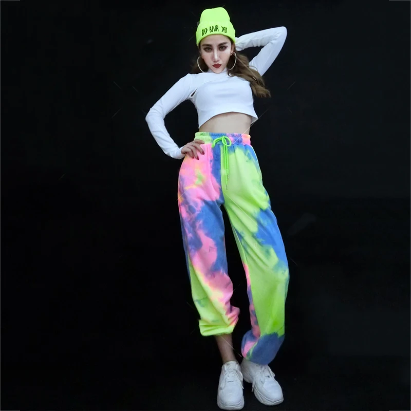 

Танцевальные костюмы в стиле хип-хоп для взрослых, ночной клуб, Женский Топ с длинным рукавом, камуфляжные брюки, уличный танцевальный наряд...